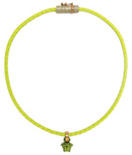 NIB Versace Medusa Lime Green Logo Drop Charm Leather Woven Choker Necklace $695