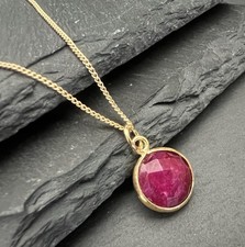 Real Ruby Pendant 11mm Gold Vermeil Sterling Silver + 18” Chain July Birthstone