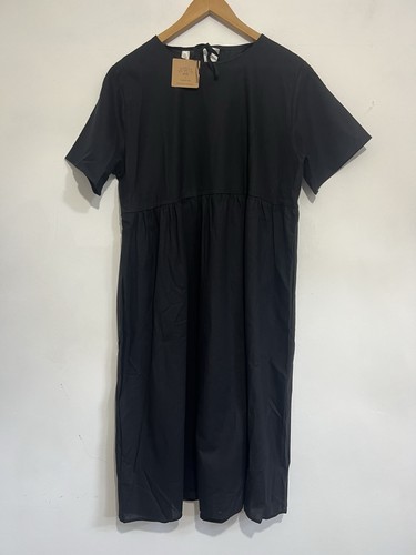 Black cotton midi - smock, dress