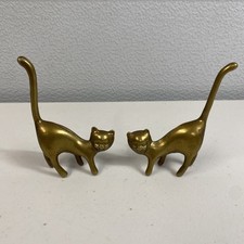 2x Brass Cat Figure / Ring Holders 9cm Tall Including Tail@D 