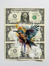 HUMMINGBIRD usd art dollar bank  USA notes 1/1 signed Emo mix media banksy gift