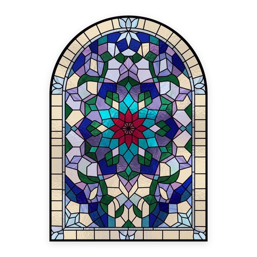 Red star flower arch stained - star,