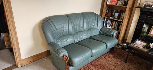Green leather sofa seater - leather, 3-seater