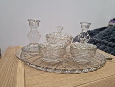 Vintage Six Piece Art Deco Clear Glass Dressing Table Set