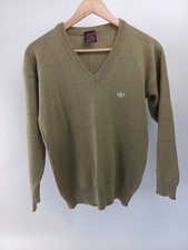 Vintage Adidas V-Neck Jumper 70s 80s Wool Blend Retro Sweater 40" Medium Size
