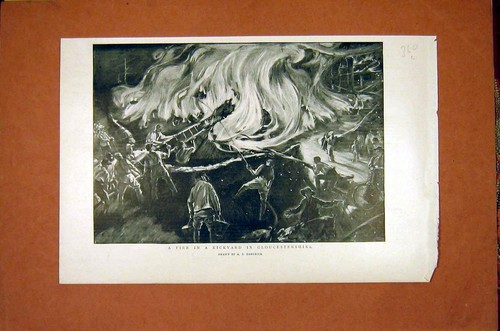 Old antique print fire - antique,