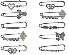 New Diamante Pearl Kilt Pin Brooch Safety pin Shawl Scarf Coat Hijab Cardigan UK
