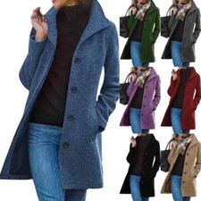 Womens Thicken Woolen Coats Outwear Ladies Office Stand Collar Trench Overcoats