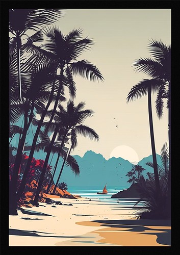 Modern tropical beach framed - modern,