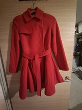 Ted Baker Albine Wool Trench Coat Bright Red Size TB 3 UK 10-12 Full Skirted EUC