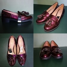 NEW Next Womens Mulberry Wine Plum patent leather slip on tassel shoes loafers 6