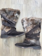 Vintage POD Boots Shoes winter snow warm EU39 UK6 Real Genuine Suede Rabbit Fur