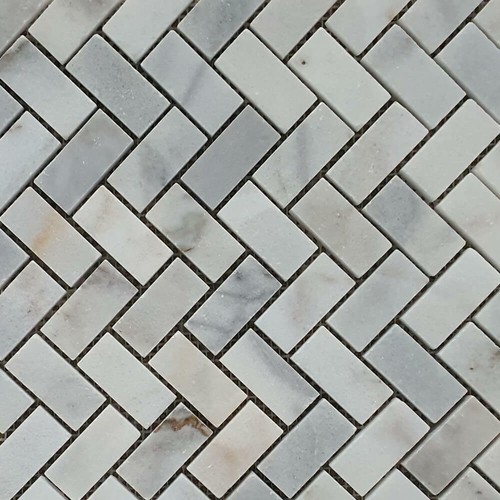 White marble herringbone - white,