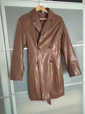 H&M brown faux leather trench coat Size S