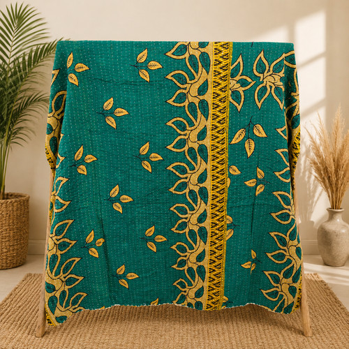 Vintage kantha quilt green - vintage,