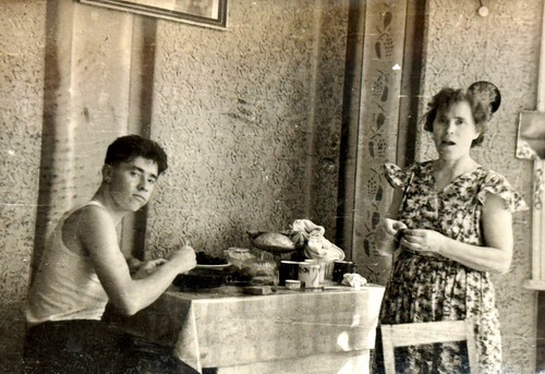 1950s boy woman dinner kitchen - 1950s,