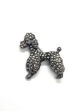 Vintage Art Deco Old Silver & Marcasite Poodle With Trombone Clasp 8g