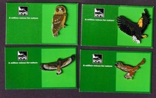 RSPB Pin Badges - x 4 birds of prey on green NO NAME cards tick cards 2013
