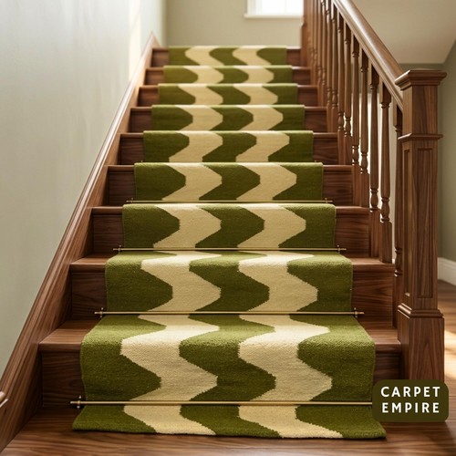 Olive green wool kilim stair - green,