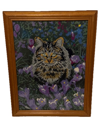 Cat and crocus - crocus, needlepoint