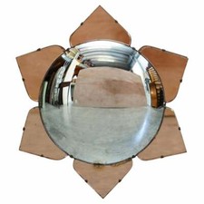 SUBLIME 1930'S CONVEX ART DECO PEACH GLASS BEVELLED VENETIAN ROUND PETAL MIRROR