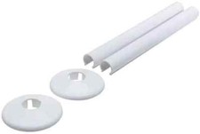 2 x White Radiator Pipe Covers & 2 Collars 15mm, Sleeves, Shrouds, Snap around.