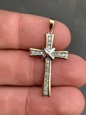 9ct Gold Diamond Cross Pendant, 9k 375 Heavy 2.4g