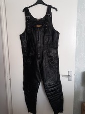 JTS Black Leather Biker Bib & Brace Salopettes Size 36