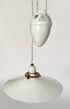Vintage 1930s original French rise & fall ceiling light opaline glass shade H