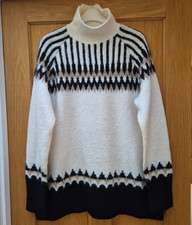 MINT VELVET Cream Fair Isle Knit Jumper Alpaca/Wool Blend Size Large