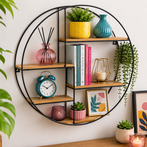 Round wall shelf black - round,