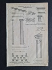 Antique 1909 print - Ionic Column & Entablement - Greek Architecture