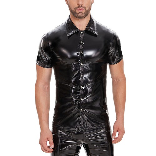 Men pvc patent leather shirts - patent,