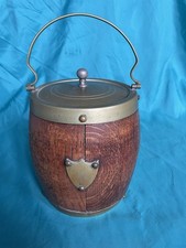 Vintage Oak Wooden Ice Bucket, Biscuit Barrel, Ceramic Internal Liner Bar Retro
