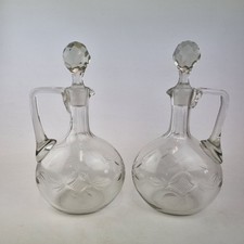 Antique 19thC Pair Cut Glass Decanters With Handles 27cm High