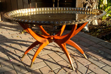 1960s Mid-Century Modern ~ Chinese Spider Leg Table  ~ Oval Brass Tray~ Folds Up