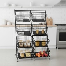 4 Tier Metal tools Retail Display Rack Stackable Utility Trolley with Wheels