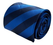 navy tie with royal mid blue barber striped classic school by Frederick Thomas