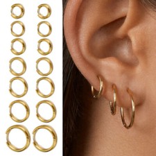Men Women 18K Gold Surgical Steel Hinged Huggie Hoop Sleeper Stud Earring 8-20MM