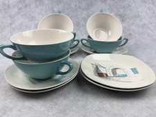 Midwinter Stylecraft Cannes Soup Bowls & Saucers Hugh Casson 1950s Staffordshire