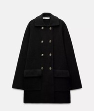 Zara 100% Wool Knit Coat Black
