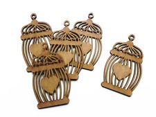 Wooden Heart in Cage Valentines Craft Shape MDF Embellishment Cutout Decoration