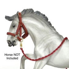 Handmade Schleich 1:24 Burgundy halter Lead with Gold Hardware Model Horse Tack