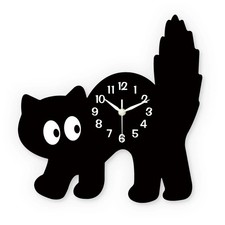 Cute Little Black Cat Crystal Porcelain Wooden Wall Clock Home Decoration