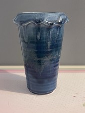 Vintage Lamorna Studio Pottery Vase. Beautiful Blue/Green Tones. Height 15.5cm