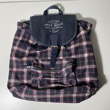 Jack Wills Backpack Rucksack Front Pocket Tartan Weekend Bag Blue Pink Checked