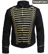 Mens Hussar Black & Gold Steampunk Napoleon Military Drummer Parade Jackets