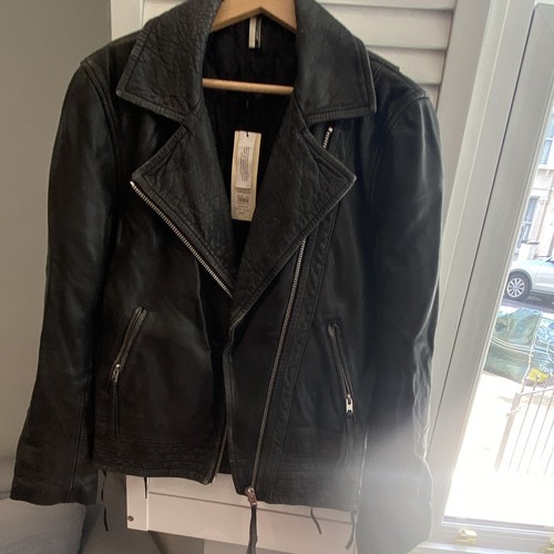 Topshop black leather biker - black,