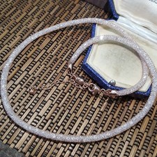 Qvc Diamonique 925 Sterling Silver Necklace, Mesh Chain With Simulated Diamonds 