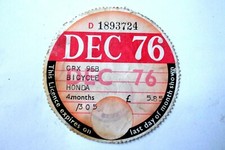 TAX DISC Honda 305cc (CB77) CRX 95B expired DEC 76